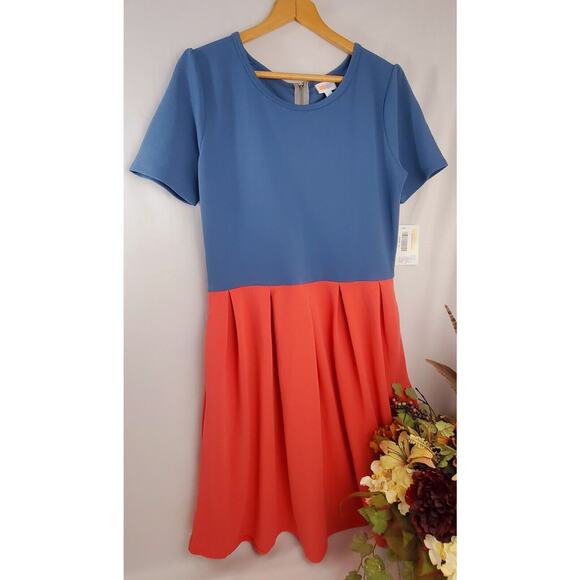 NWT LuLaRoe Amelia XL Dress Blue Coral Colorblock Zipper Pockets Womens Size - Picture 2 of 6